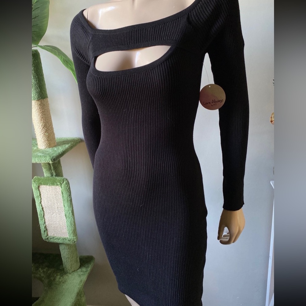 NWT Love Always Black Rib Knit Sweater Dress sz M Body Con NEW